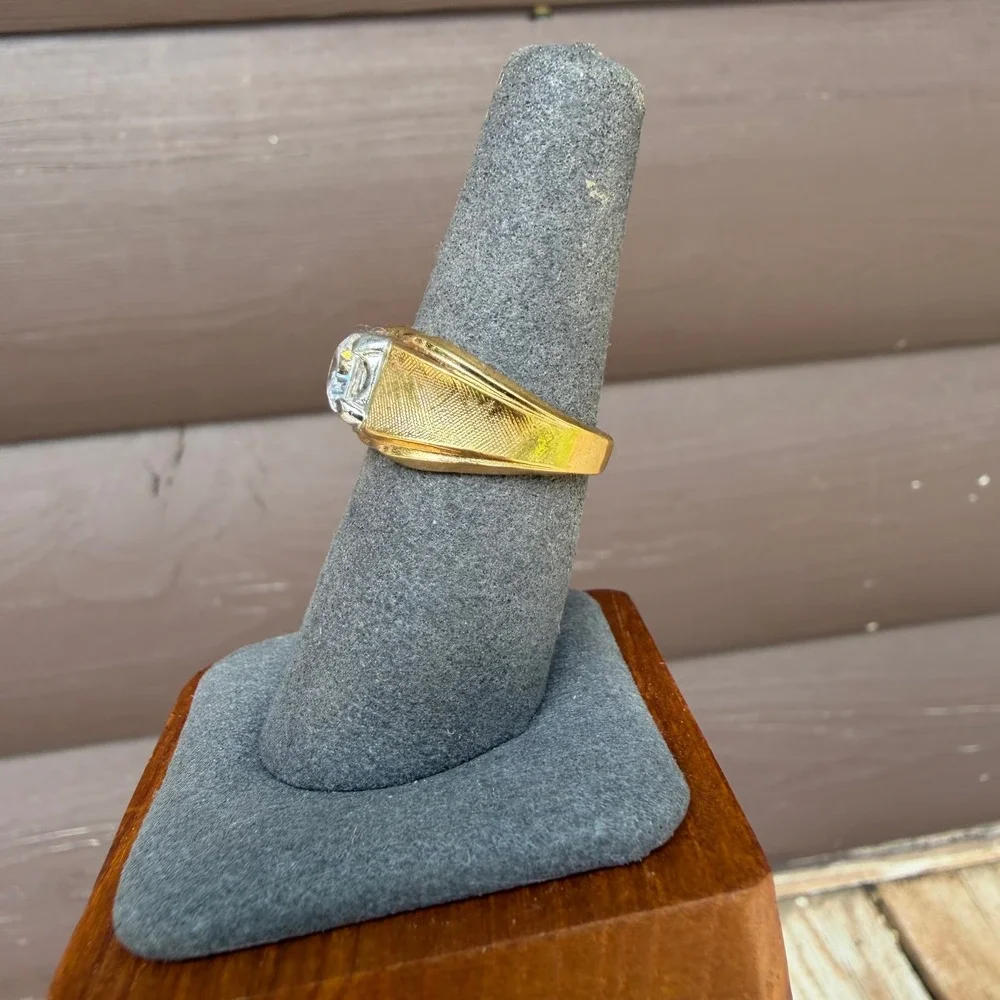 LIND 18K HGE Ring Mens Size 8.5 Gold Two Tone Cubic Zirconia Statement Band
